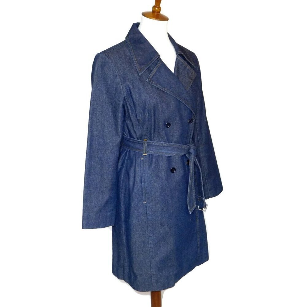 Classiques Entier Blue Cotton Denim Trentch Coat Size Small Double Breasted